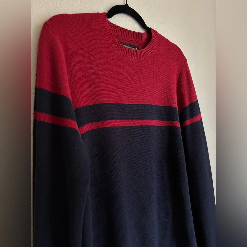 Vintage Abercrombie & Fitch Sweater Blue Red Colorblock Stripe Crewneck 90s
